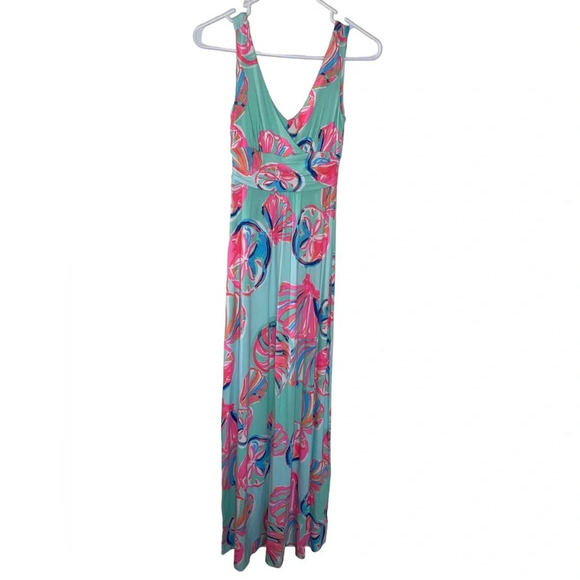 Lilly Pulitzer Sloane Maxi Dress Minty Fresh On The Rocks Seashell Size XXS - Picture 4 of 9